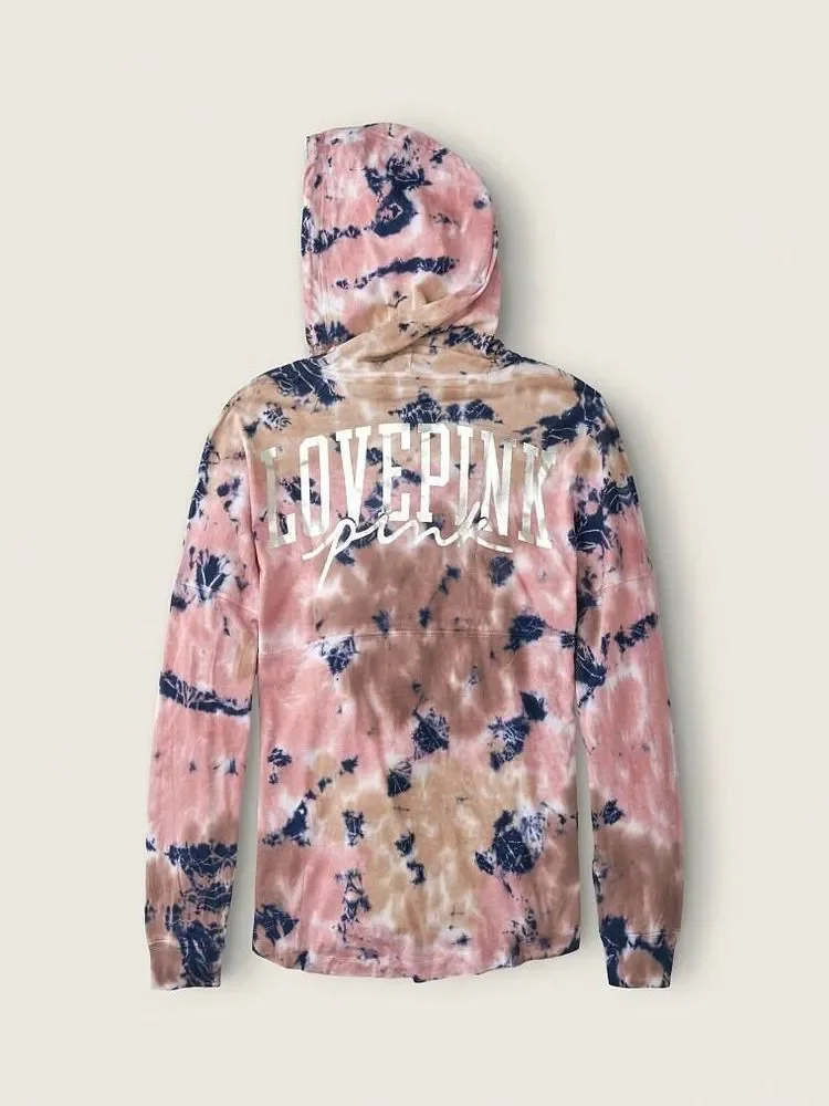 VS VICTORIAS SECRET PINK VARSITY PULLOVER HOODIE TEE SWEATER TOP TIE DYE XL